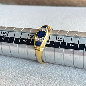 Victorian 18k Gold Sapphire and Diamond Boat Ring, c. 1890