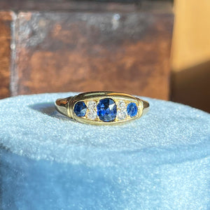 Victorian 18k Gold Sapphire and Diamond Boat Ring, c. 1890