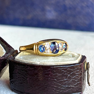 Victorian 18k Gold Sapphire and Diamond Boat Ring, c. 1890