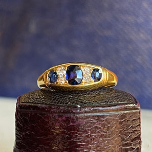 Victorian 18k Gold Sapphire and Diamond Boat Ring, c. 1890