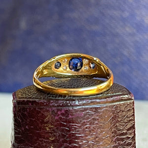 Victorian 18k Gold Sapphire and Diamond Boat Ring, c. 1890