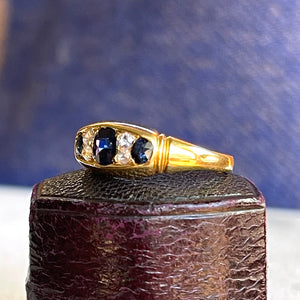 Victorian 18k Gold Sapphire and Diamond Boat Ring, c. 1890