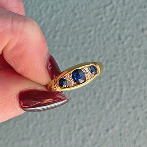 Victorian 18k Gold Sapphire and Diamond Boat Ring, c. 1890