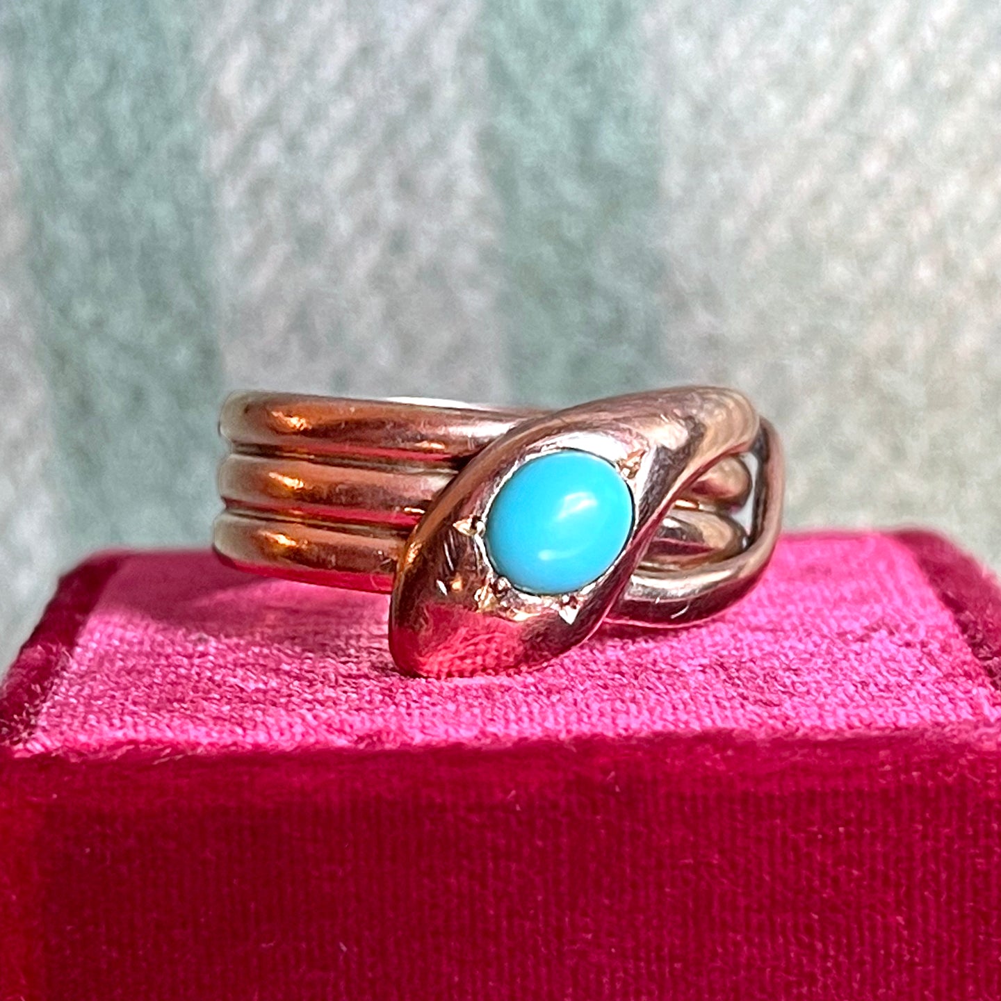 Edwardian 1911 Chester 9k Gold Snake Ring with Turquoise