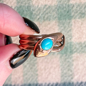 Edwardian 1911 Chester 9k Gold Snake Ring with Turquoise