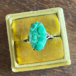 Antique Art Deco Carved Jade Ring White Gold