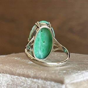 Antique Art Deco Carved Jade Ring White Gold