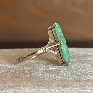 Antique Art Deco Carved Jade Ring White Gold