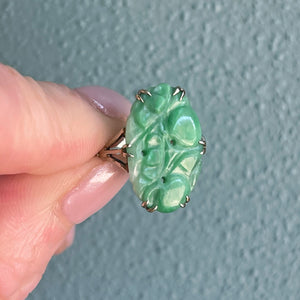 Antique Art Deco Carved Jade Ring White Gold