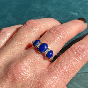 Victorian Lapis Lazuli and Diamond Ring in 18 Karat Gold