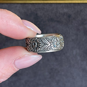 Victorian Silver Floral Band Ring, Birmingham 1883, Size 7