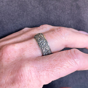 Victorian Silver Floral Band Ring, Birmingham 1883, Size 7