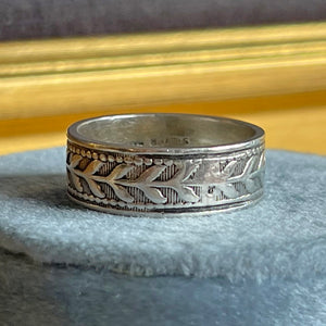 Arts and Crafts Silver Band Ring by Bernard Instone, Leafy Vine Motif, Size 8