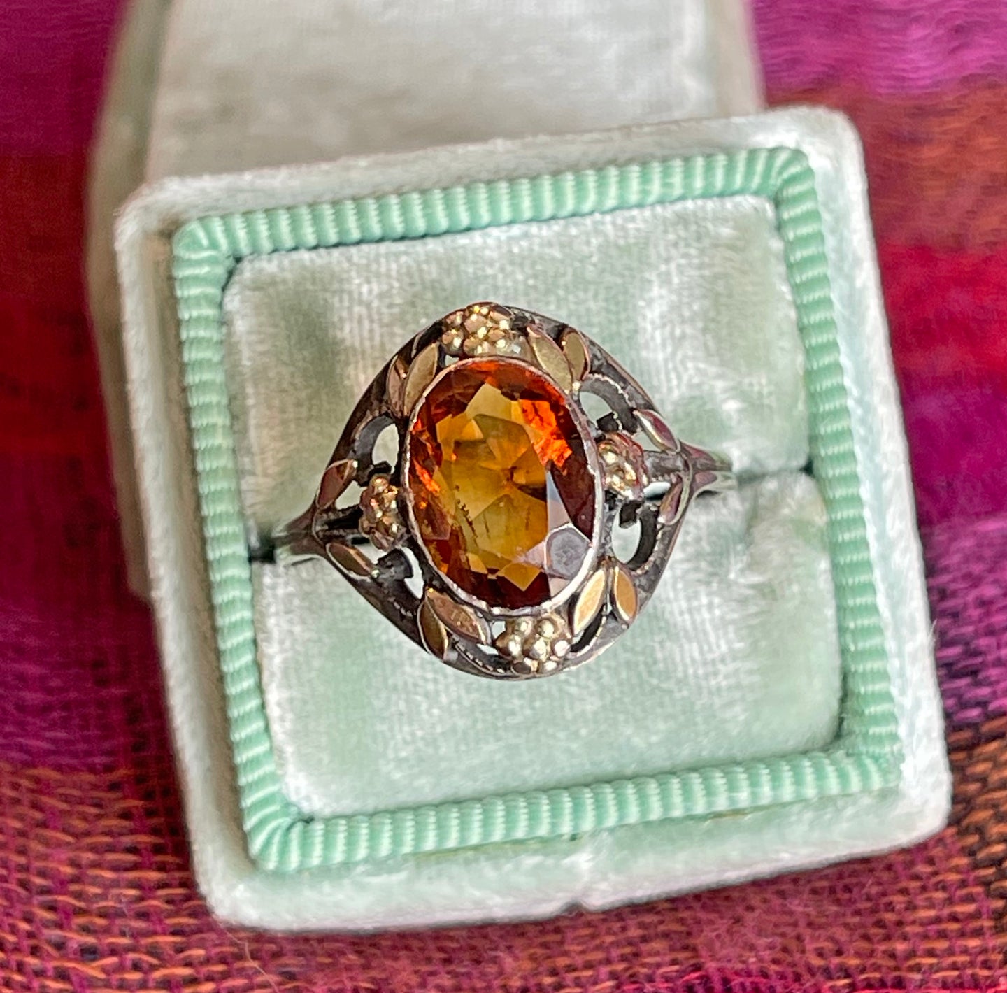 Silver Citrine Floral Motif Pierced Bernard Instone Ring