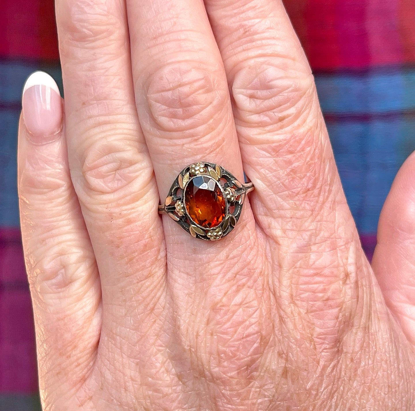 Silver Citrine Floral Motif Pierced Bernard Instone Ring