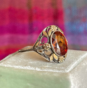 Silver Citrine Floral Motif Pierced Bernard Instone Ring