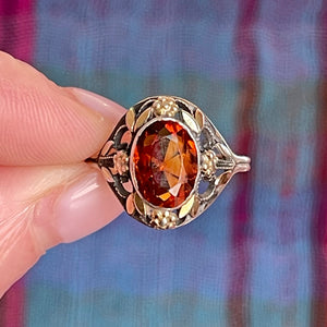 Silver Citrine Floral Motif Pierced Bernard Instone Ring