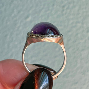 Dreamy Amethyst Cabochon Ring with Marcasites in 800 Silver, Size 7