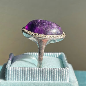 Dreamy Amethyst Cabochon Ring with Marcasites in 800 Silver, Size 7