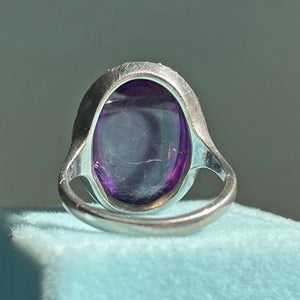 Dreamy Amethyst Cabochon Ring with Marcasites in 800 Silver, Size 7