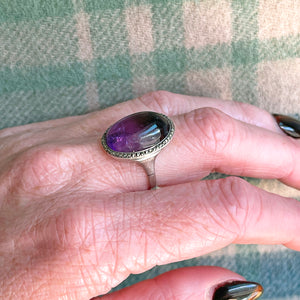 Dreamy Amethyst Cabochon Ring with Marcasites in 800 Silver, Size 7