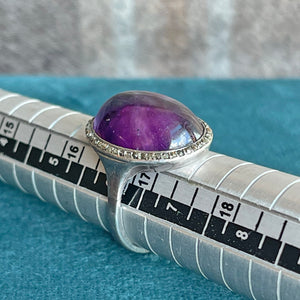 Dreamy Amethyst Cabochon Ring with Marcasites in 800 Silver, Size 7