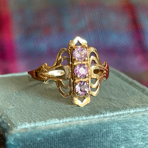 Vintage 90s 3 Amethyst Gold Ring London