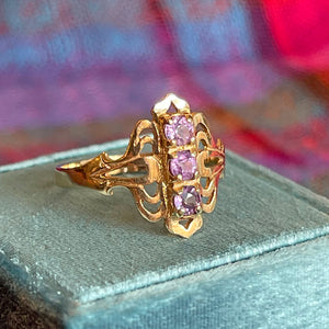 Vintage 90s 3 Amethyst Gold Ring London