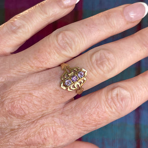 Vintage 90s 3 Amethyst Gold Ring London