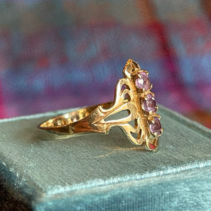 Vintage 90s 3 Amethyst Gold Ring London