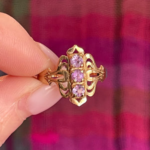 Vintage 90s 3 Amethyst Gold Ring London