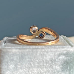 Victorian 18k Gold Sapphire Diamond Bypass Ring