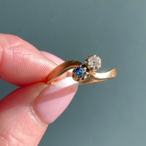 Victorian 18k Gold Sapphire Diamond Bypass Ring