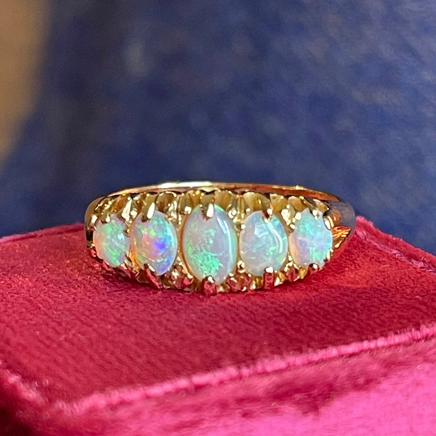 Antique 18k Gold Five Opal Ring, Chester, 1900