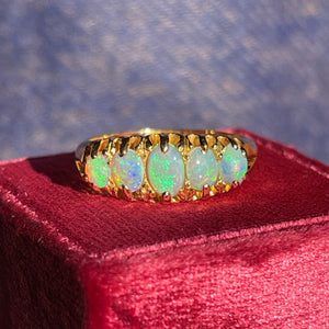 Antique 18k Gold Five Opal Ring, Chester, 1900