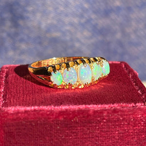 Antique 18k Gold Five Opal Ring, Chester, 1900