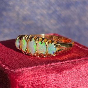 Antique 18k Gold Five Opal Ring, Chester, 1900