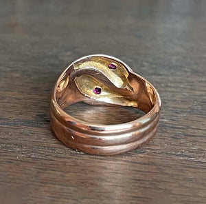 Edwardian Double Snake Ring Ruby Heads 9k Gold Dated 1918