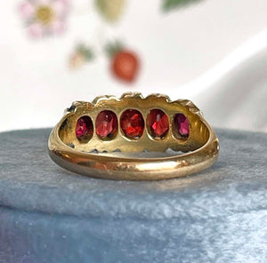 Antique Victorian 18k Gold 5 Stone Garnet Ring