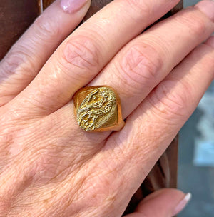 1970s MCM Owl of Athena 18k Gold Ring Coin Vibes