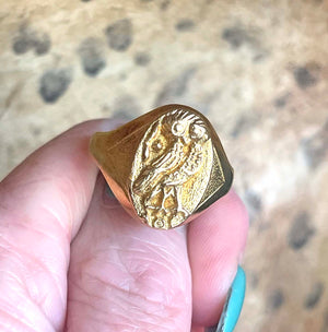 1970s MCM Owl of Athena 18k Gold Ring Coin Vibes