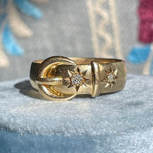 Antique 1915 18K Gold Diamond Buckle Ring, Symbol of Love and Fidelity