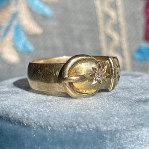 Antique 1915 18K Gold Diamond Buckle Ring, Symbol of Love and Fidelity