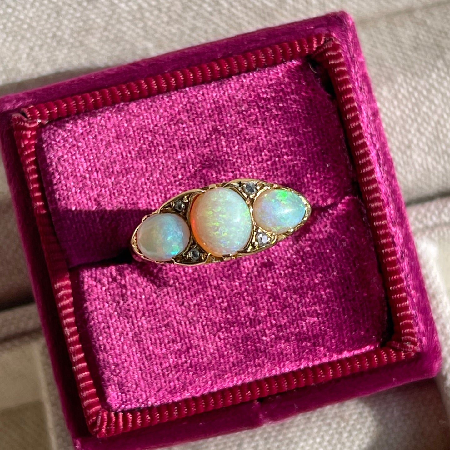 Edwardian Opal Diamond Ring 18k Gold Dated 1901