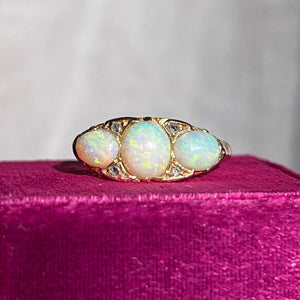 Edwardian Opal Diamond Ring 18k Gold Dated 1901