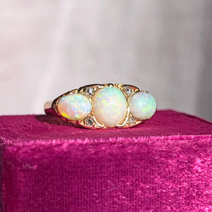 Edwardian Opal Diamond Ring 18k Gold Dated 1901