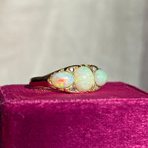 Edwardian Opal Diamond Ring 18k Gold Dated 1901