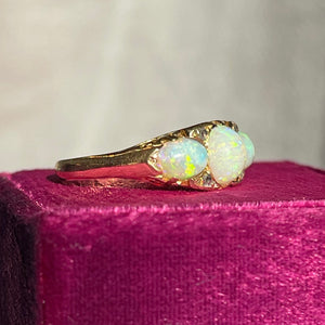 Edwardian Opal Diamond Ring 18k Gold Dated 1901