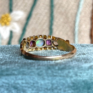 Victorian 15k Gold Opal and Ruby Band, c. 1870 Size 8