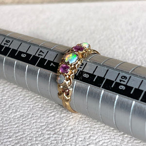 Victorian 15k Gold Opal and Ruby Band, c. 1870 Size 8